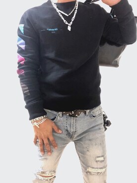 「off white（オフホワイト）のアイテム（スウェット）」を使った、もこ太郎☆ さん（メンズ・170cm）の冬コーディネート