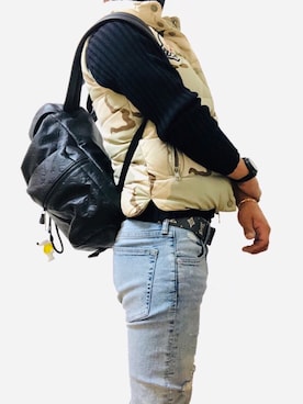 「LOUIS VUITTON（ルイヴィトン）のアイテム（Backpack、ブラック系）」を使った、もこ太郎☆ さん（メンズ）の秋コーディネート