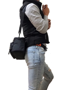 「nano・universe×西川ダウンのアイテム（Down vest、ブラック系）」を使った、もこ太郎☆ さん（メンズ）の秋コーディネート