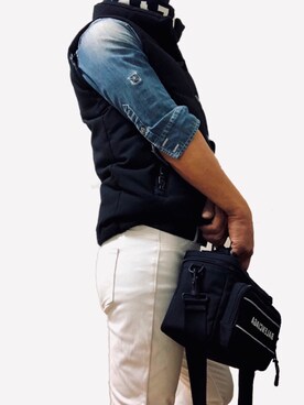 「nano・universe×西川ダウンのアイテム（Down vest、ブラック系）」を使った、もこ太郎☆ さん（メンズ）の冬コーディネート