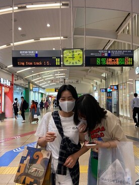 「古着のアイテム（シャツ/ブラウス、ブラック系）」を使った、2999さん（レディース・159cm）の秋コーディネート