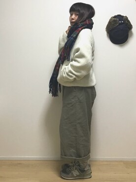 「studio CLIP（スタディオクリップ）のコットンリネンストレッチワイドパンツ（その他パンツ）」を使った、osonosanさん（レディース・146cm）の秋コーディネート