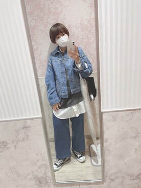 「サテンパンツ」｜「アイテム（デニムジャケット）」を使った、osonosanさん（レディース・146cm）の春コーディネート