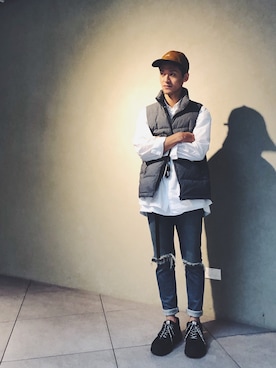 「UNITED ARROWS（ユナイテッドアローズ）のアイテム（ダウンベスト）」を使った、不良さん（メンズ・170cm）の冬コーディネート