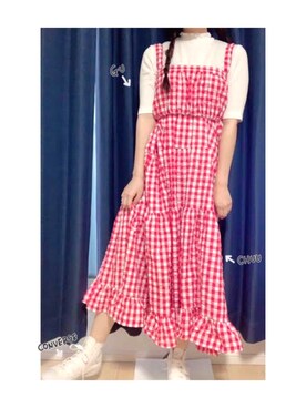 「カスタムスニーカー」｜「アイテム（ワンピース/ドレス）」を使った、ぽっちゃんさん（レディース・155cm）の夏コーディネート