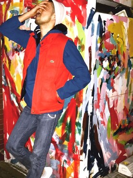 「ナイロンパーカー」｜「アイテム（ニットキャップ/ビーニー）」を使った、TAMUKEIさん（メンズ・182cm）の春コーディネート