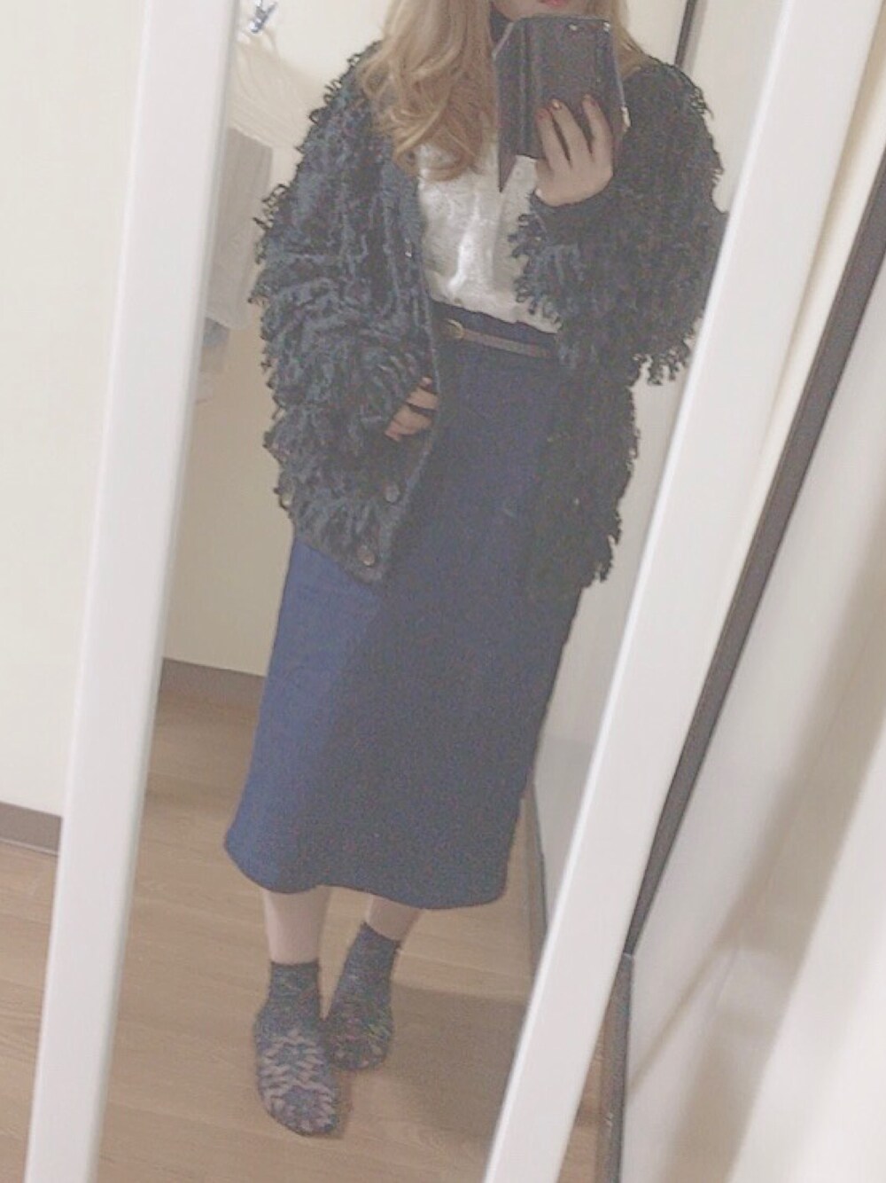 「店頭コーデ、お洒落さんとつながりたい」｜「Heatherのレトロ＊Ｉラインスカート 767174（スカート、ブルー系）」を使った、yuklcoさん（レディース・154cm）の夏コーディネートの1枚目の写真