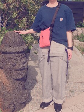 「古着のアイテム（サロペット/オーバーオール、ホワイト系）」を使った、湯さん（レディース・158cm）の夏コーディネート