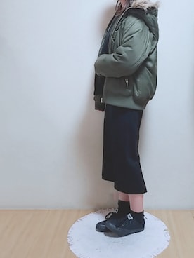 「くつした」｜「アイテム（ミリタリージャケット）」を使った、YUMI…さん（レディース・154cm）の冬コーディネート