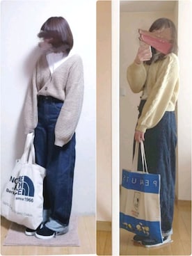 「UNIQLO（ユニクロ）のハイライズワイドストレートジーンズ（デニムパンツ）」を使った、YUMI…さん（レディース・157cm）の春コーディネート