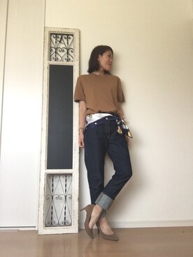 「UNIQLO（ユニクロ）のアイテム（ニット/セーター、ブラウン系）」を使った、kei☆さん（レディース・163cm）の春コーディネート