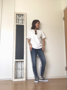 「UNIQLO（ユニクロ）のアイテム（Tシャツ/カットソー、ホワイト系）」を使った、kei☆さん（レディース・163cm）の春コーディネート