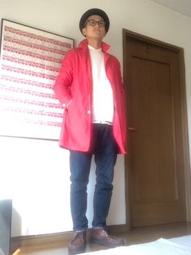 「アイテム（ステンカラーコート）」を使った、キムカツさん（メンズ・176cm・40代）の秋コーディネート