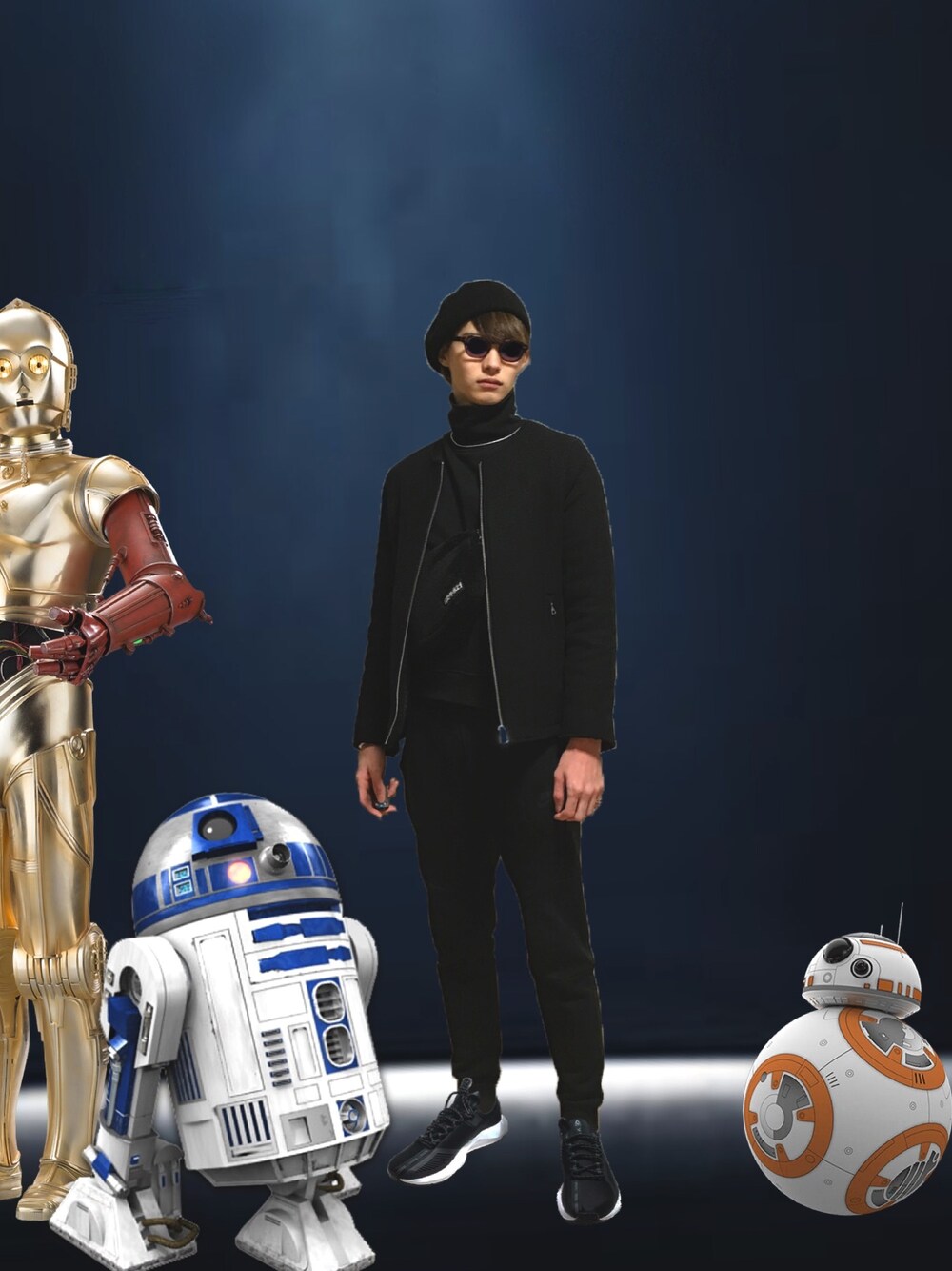 「冬アウター着回しチャレンジ、大人カジュアル、シンプル、秋冬コーデ、キレイめ、黒コーデ、STAR WARS、jedi、Moscot、MOSCOT Lemtosh」｜「R2D2のアイテム（その他、ブルー系）」を使った、G.N.M.さん（メンズ・174cm）の冬コーディネートの1枚目の写真