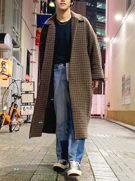 「アイテム（ステンカラーコート）」を使った、Mizukiさん（メンズ・169cm・20代）の秋コーディネート
