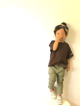 「カーキパンツ」｜M I H A R Uさん（キッズ・90cm）の夏コーディネート