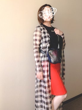 「オレンジスカート」｜ますちかさん（レディース・154cm）の夏コーディネート