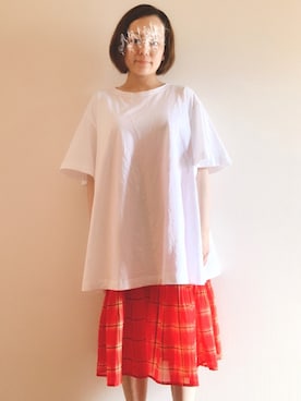 「赤白コーデ」｜ますちかさん（レディース・154cm）の夏コーディネート