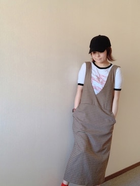 「GUコーデ」｜「アイテム（ジャンパースカート）」を使った、ますちかさん（レディース・154cm）の秋コーディネート