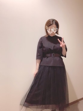 「coca（coca）（コカ）の選べる6カラー◇ふんわりチュールスカート（スカート）」を使った、ますちかさん（レディース・154cm）の秋コーディネート