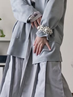 「水色」｜「アイテム（ノーカラージャケット）」を使った、fuyuさん（レディース・158cm）の冬コーディネート