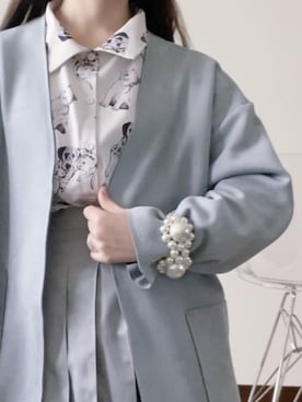 「水色」｜「アイテム（ノーカラージャケット）」を使った、fuyuさん（レディース・158cm）の冬コーディネート