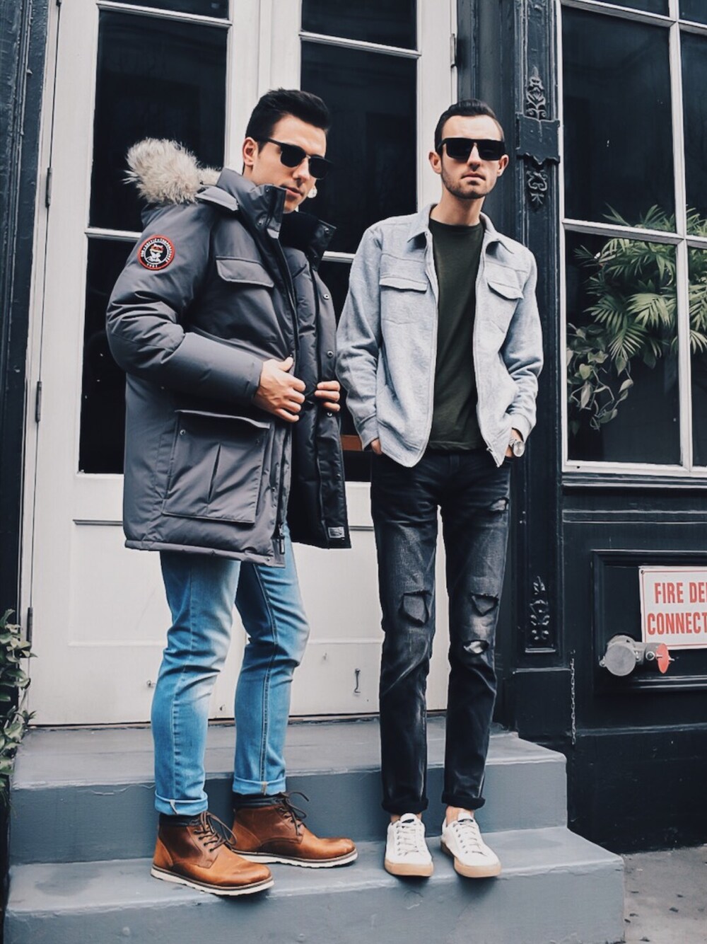 「ootd、outfit、menswear、blogger、casual、streetstyle、boots、fashion、jacket 、fashion blogger」｜「CrevoのCrevo Geoff (Men's)（シューズ、ブラウン系）」を使った、Alex & Mikeさん（メンズ・180cm）の春コーディネートの1枚目の写真