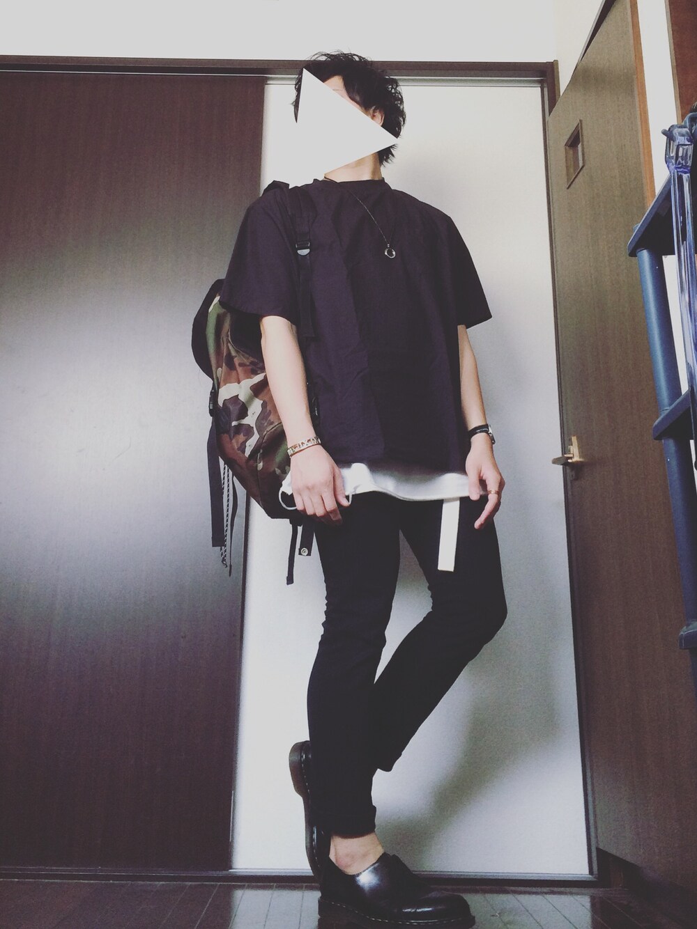 「夏コーデ、黒スキニー、ビッグシルエット、おしゃれさんと繋がりたい、お洒落さんとつながりたい、今日のコーデ、ファッション」｜「Dr. MartensのDr.Martens 3EYE SHOE（ドレスシューズ、ブラック系）」を使った、みっきー。さん（メンズ・173cm）の夏コーディネートの1枚目の写真