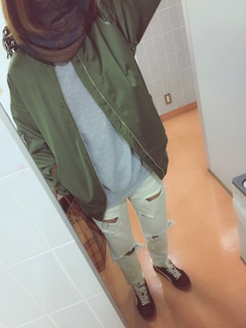 「ジーユー」｜「アイテム（MA-1）」を使った、srさん（レディース・170cm）の冬コーディネート