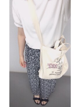 「UNIQLO（ユニクロ）のワッフルクルーネックT（5分袖）（Tシャツ/カットソー）」を使った、おりょうさん（レディース・165cm）の夏コーディネート