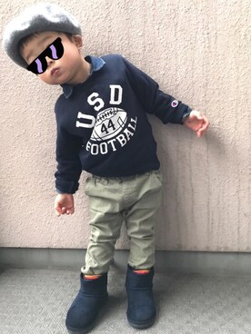 「こども ビームス（コドモビームス）のアイテム（ハンチング/ベレー帽）」を使った、morrisさん（キッズ・90cm）の冬コーディネート