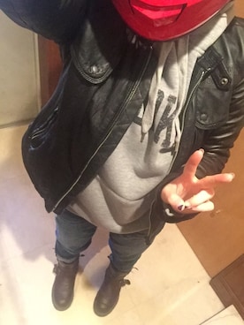 「G-STAR RAW（ジースターロゥ）のアイテム（ライダースジャケット）」を使った、o.norikoさん（レディース・151cm）の冬コーディネート