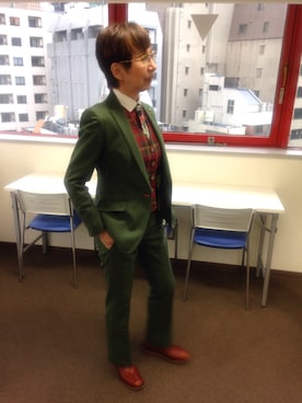 「アイテム（スーツパンツ、グリーン系）」を使った、＊it's・staff ＊イッツ・スタッフ＊さん（レディース・157cm）の冬コーディネート