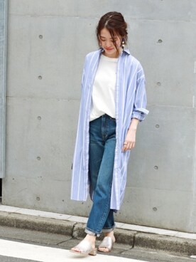 「ロングシャツ」｜masu*さん（レディース・160cm）の春コーディネート
