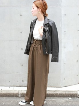 「カーキパンツ」｜masu*さん（レディース・160cm）の秋コーディネート