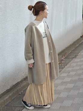 「アイテム（スカート、ゴールド系）」を使った、masu*さん（レディース・160cm）の冬コーディネート