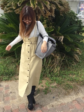 「mysty woman（ミスティウーマン）のアイテム（オールインワン・サロペット）」を使った、mimari510さん（レディース・155cm）の秋コーディネート