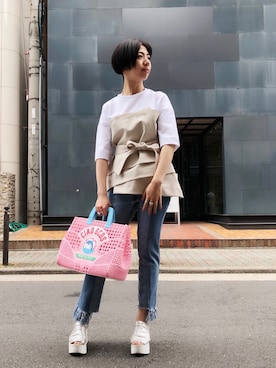 「ROYAL FLASH（ロイヤルフラッシュ）のアイテム（バッグ）」を使った、なべさん（レディース・161cm）の夏コーディネート