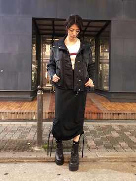 「スウェットスカート」｜「アイテム（ジャケット/アウター）」を使った、なべさん（レディース・161cm）の秋コーディネート