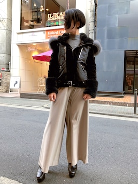 「バギーパンツ」｜「アイテム（ブルゾン）」を使った、なべさん（レディース・161cm）の秋コーディネート