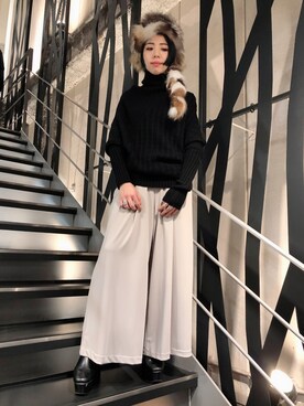 「AULA（アウラ）のアイテム（パンツ）」を使った、なべさん（レディース・161cm）の冬コーディネート