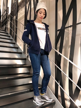 「シルバーシューズ」｜「アイテム（帽子）」を使った、なべさん（レディース・161cm）の冬コーディネート