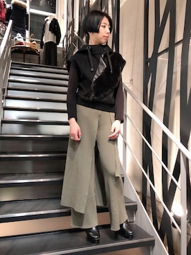 「AULA（アウラ）のアイテム（パンツ）」を使った、なべさん（レディース・161cm）の冬コーディネート