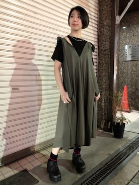 「ADDICT NOIR（アディクトノアー）のアイテム（オールインワン・サロペット）」を使った、なべさん（レディース・161cm）の春コーディネート