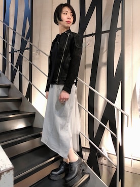 「スウェットスカート」｜「アイテム（ジャケット/アウター）」を使った、なべさん（レディース・161cm）の春コーディネート