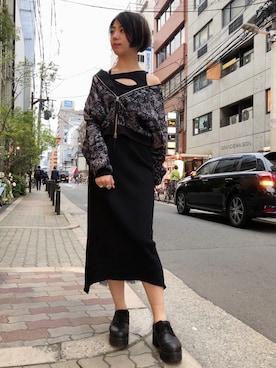 「スウェットスカート」｜「アイテム（ブルゾン）」を使った、なべさん（レディース・161cm）の春コーディネート