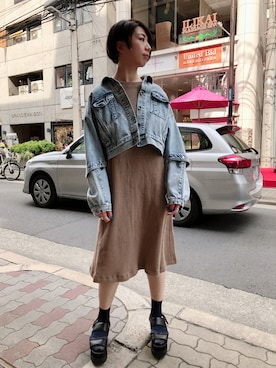 「ADDICT NOIR（アディクトノアー）のアイテム（ジャケット/アウター）」を使った、なべさん（レディース・161cm）の春コーディネート