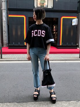 「GCDS」｜なべさん（レディース・160cm）の夏コーディネート