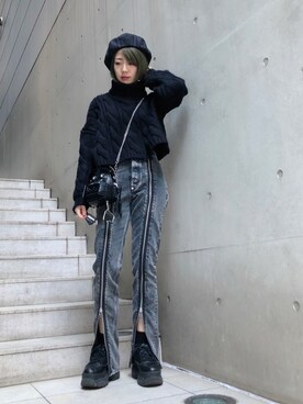 「BACKLASH（バックラッシュ）のアイテム（帽子）」を使った、なべさん（レディース・161cm）の冬コーディネート