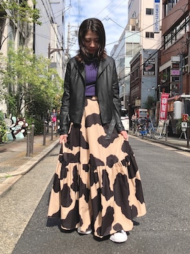 「ROYAL FLASH（ロイヤルフラッシュ）のアイテム（ライダースジャケット）」を使った、なべさん（レディース・161cm）の秋コーディネート